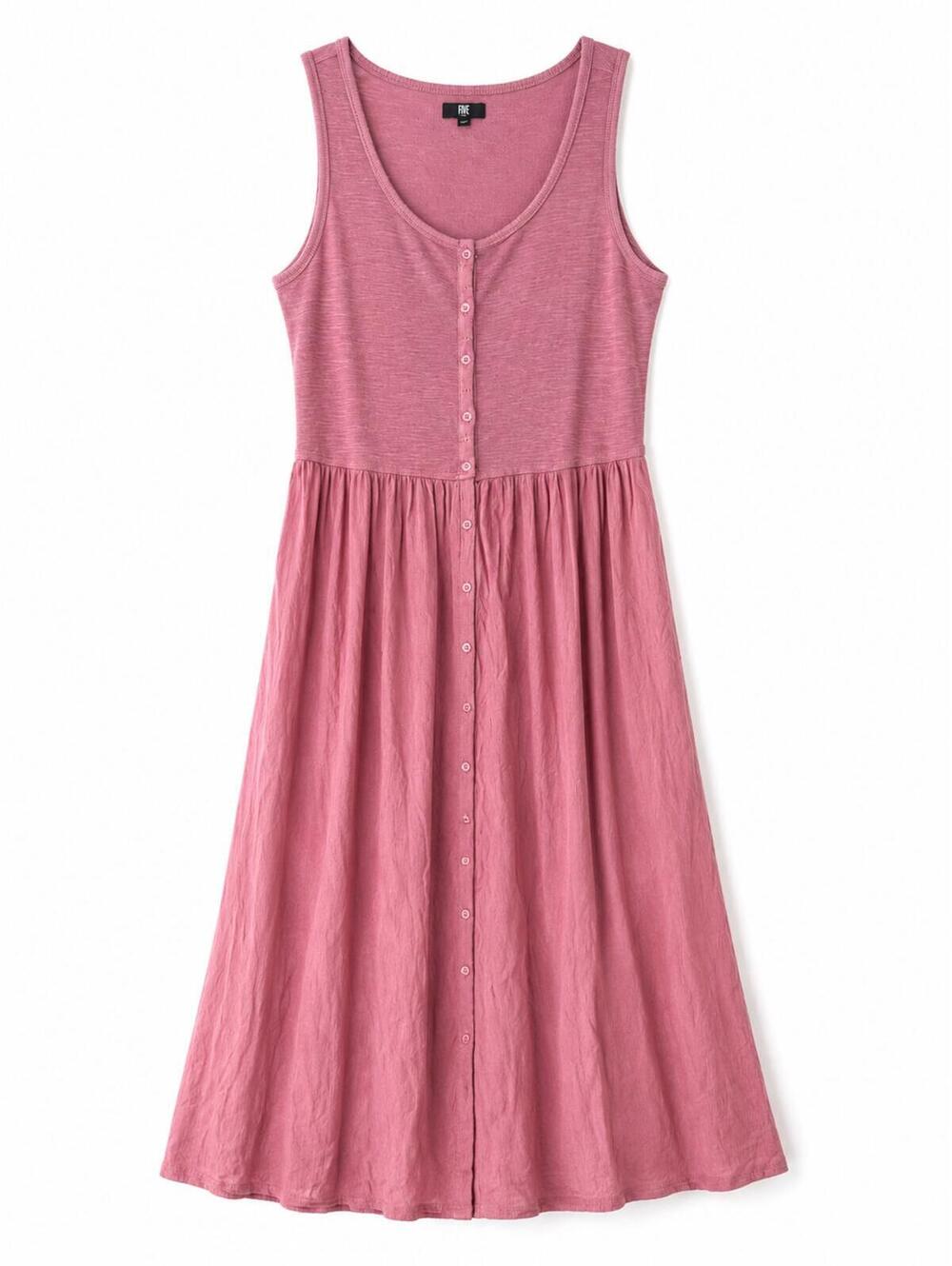 FRYE Sleeveless Button-Up Midi Dress in Rose Pink, Size M EUC